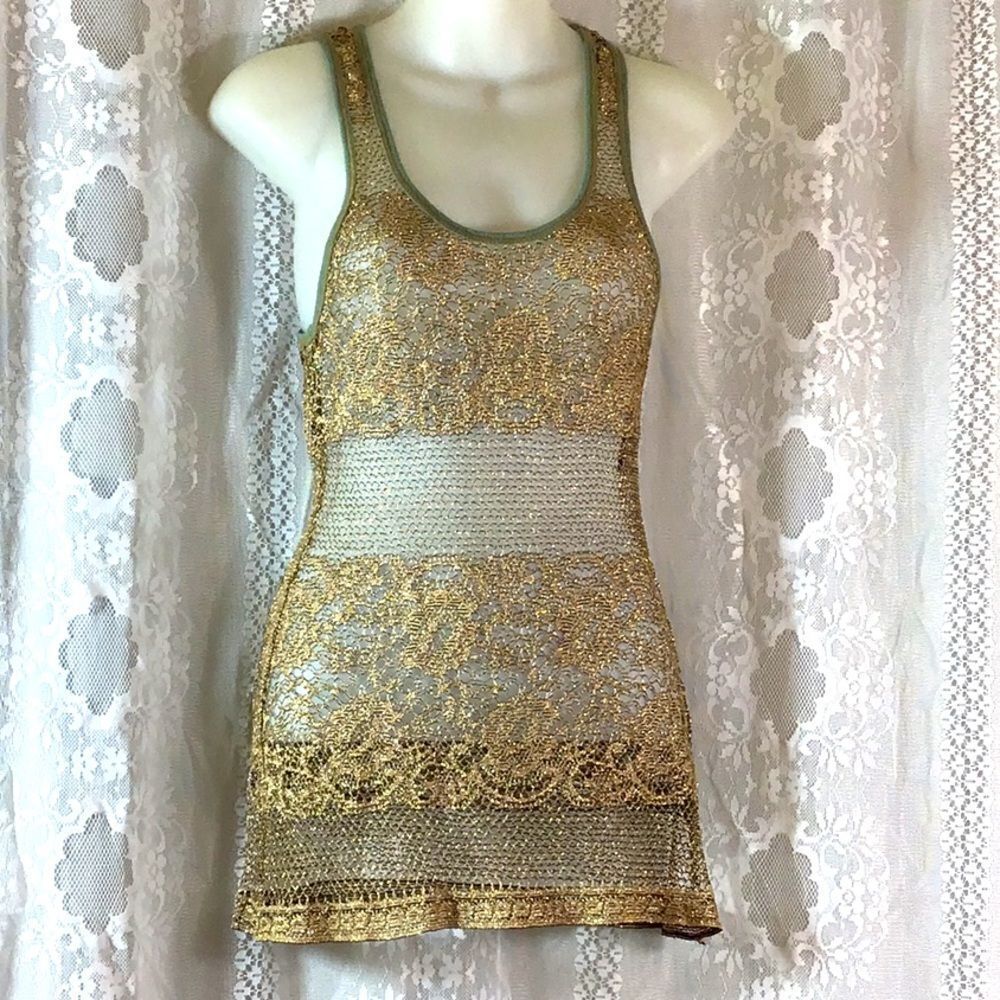 Blue Angel Tank Top Metallic Lace Size Small Approximately
